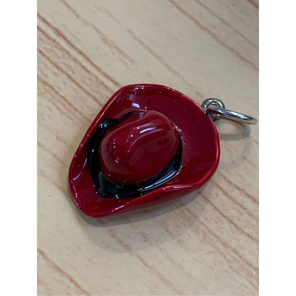 Red Western Hat Sterling Silver Enamel Jewelry Charm #cowgirl #cowboy #vintage